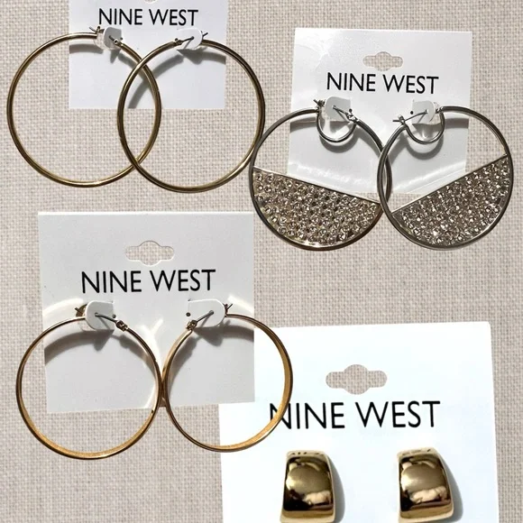New! Nine West Gold-Tone & Silver Tone Mixed Hoop & Stud Earring Set - Picture 2 of 3